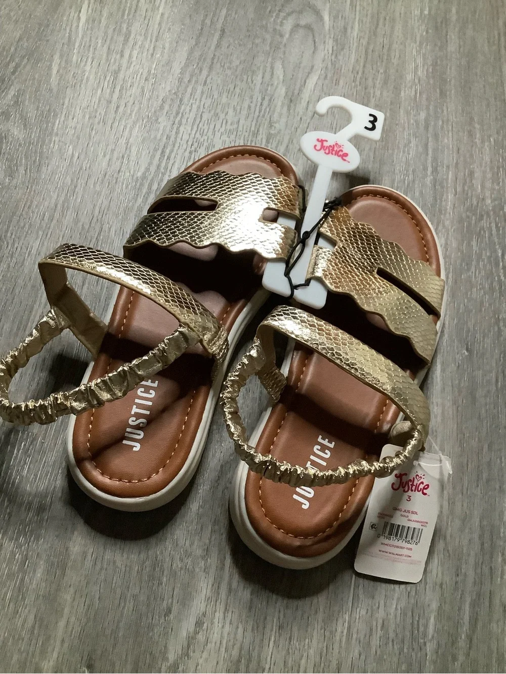 Justice Girls Metallic Gold Scalloped Strap Sandals